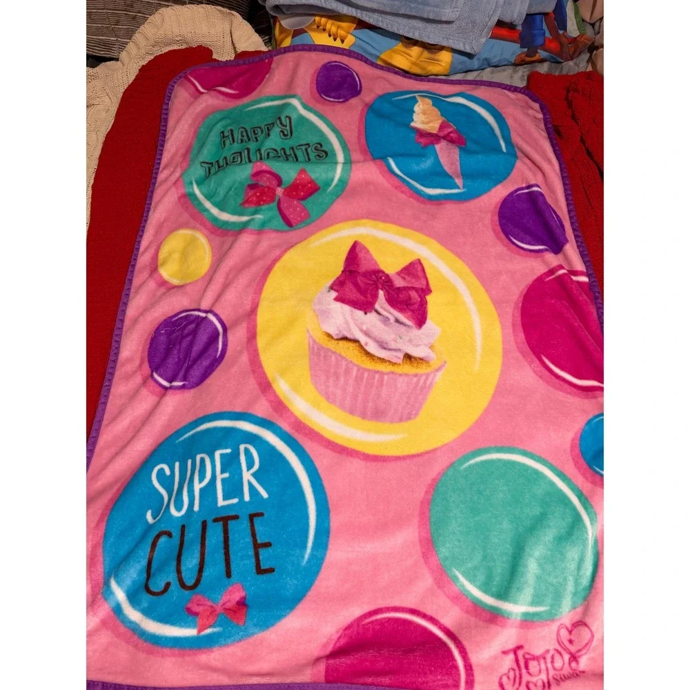 JoJo Siwa Nickelodeon Pink Plush Throw Blanket Cupcake Bows Super Cute 2018